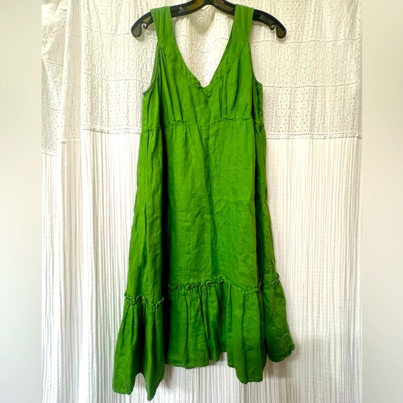 Source Unknown Dresses & Skirts - Linen Green Sleeveless long midi Dress summer lightweight tiered cottage skirt